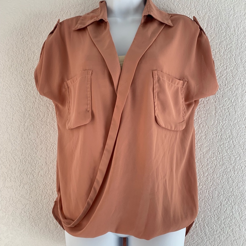 Cute peach high low front cross blouse